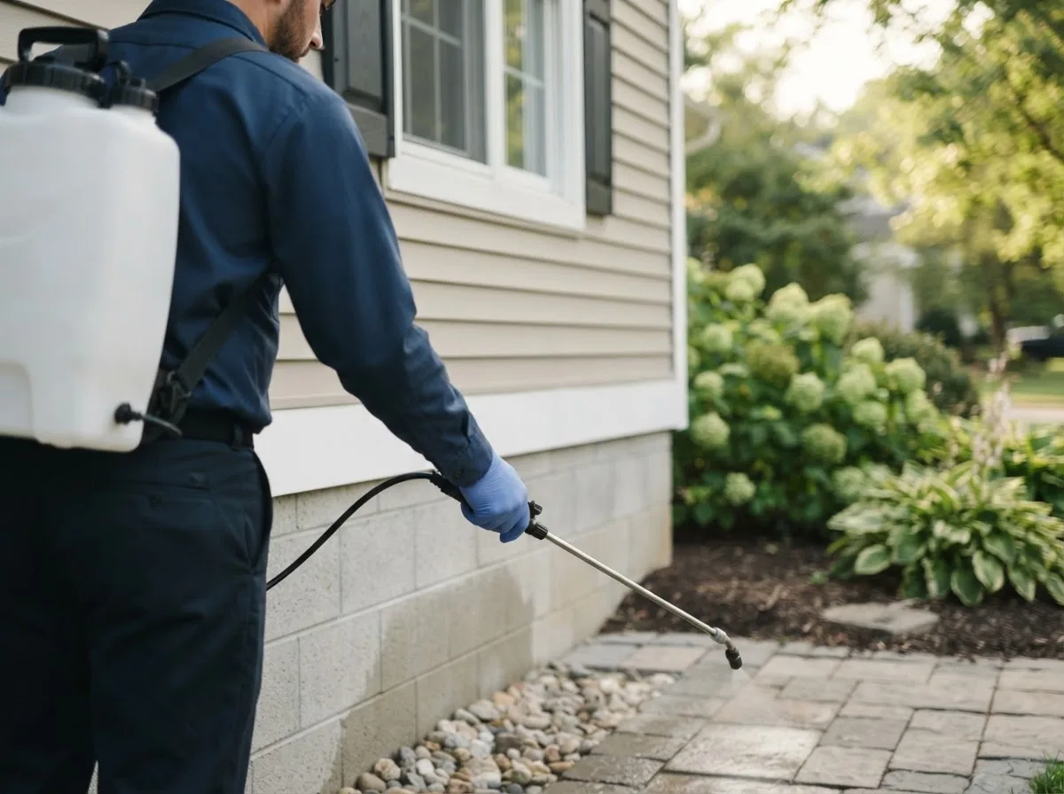 Pest control technician inspecting a home in Wrightstown, NJ